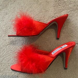 Red Feathered Women's Heels